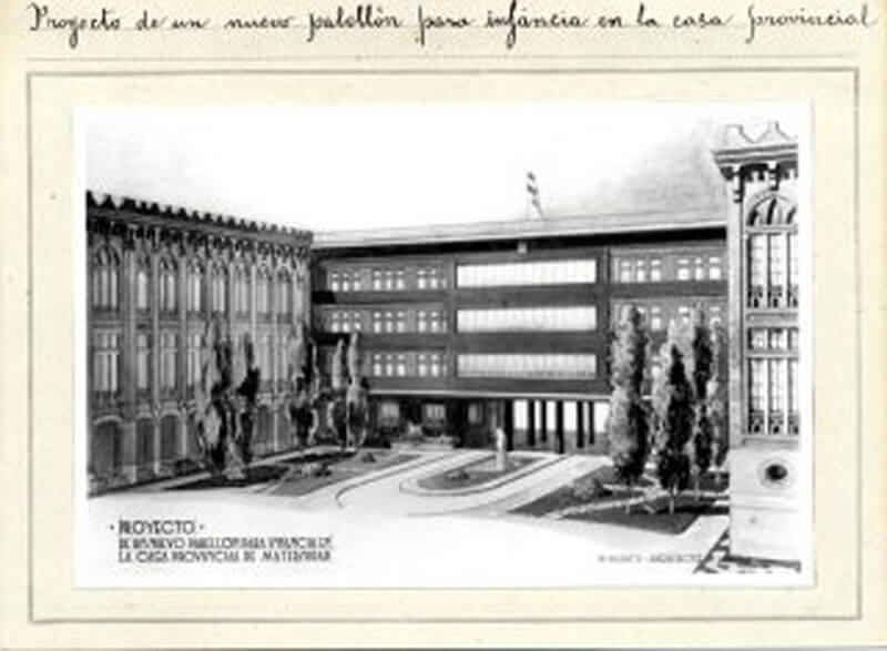 Proyecto de un nuevo pabellón (Pabellón Cambó) para la infancia en la Casa de Maternidad de Barcelona. Arquitecto, Malbabrich. Octubre 1953. Autor desconocido. AGDB